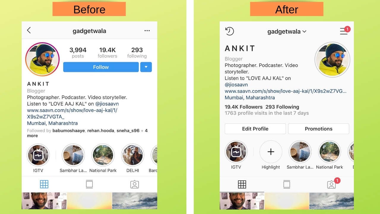 The new layout of Instagram's profile page. Image: Tech2