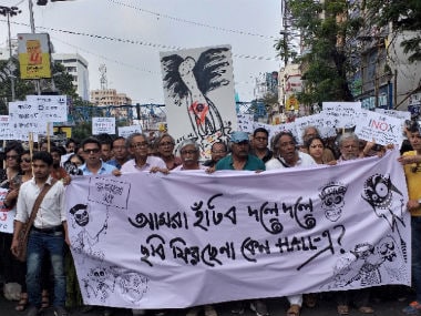 Supporters for Anik Dutta’s film Bhabishyater Bhoot marched down the streets of Kolkata. Image courtesy: Sandip Roy