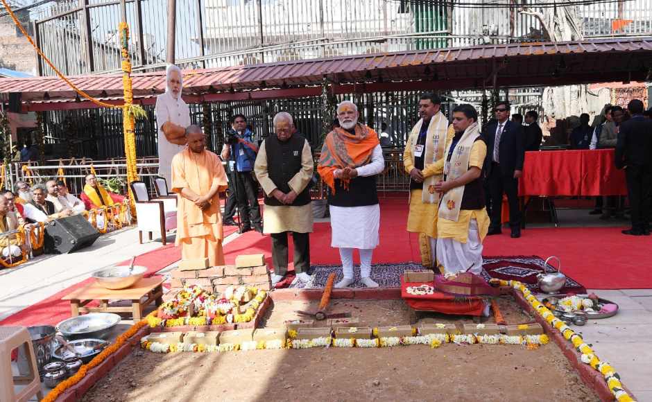He began his visit by praying at the Kashi Vishwanath Temple, where he laid the foundation stone for the beautification and strengthening of the approach road. Modi also inspected the project site. Twitter/@PIB_India He began his visit by praying at the Kashi Vishwanath Temple, where he laid the foundation stone for the beautification and strengthening of the approach road. Modi also inspected the project site. Twitter/@PIB_India