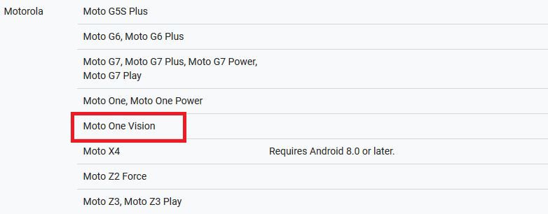 Motorola One Vision listed on Google's ARCore website. Image: MySmartPrice