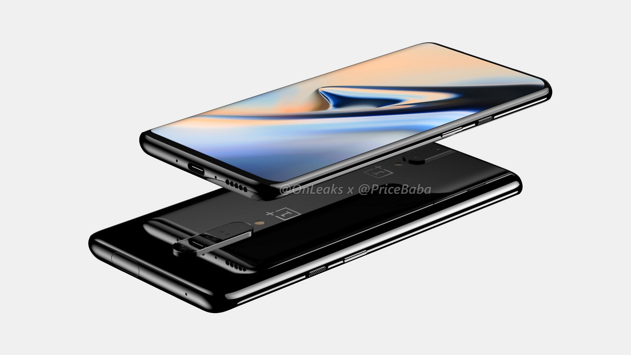The OnePlus 7 is expected to feature a 6.5-inch display with minimum bezels. Image: OnLeaks and Pricebaba