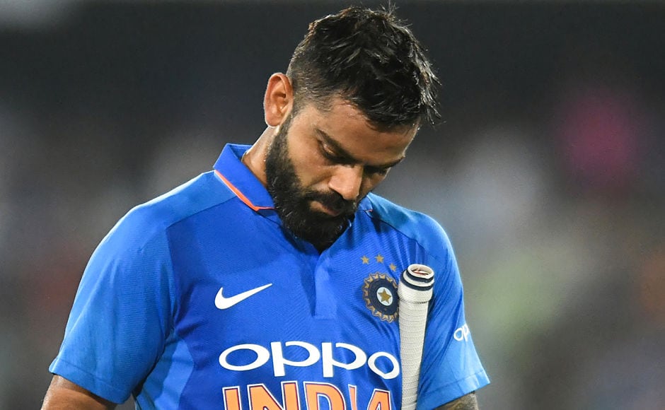 Indian cricket captain Virat Kohli slammed 44 runs before he was trapped in front of the stumps by leggie Adam Zampa. Till then Kohli was going at a good speed. Soon after his departure, Rohit Sharma followed his footsteps to the dressing room after making 37 off 66 balls. AFP Indian cricket captain Virat Kohli slammed 44 runs before he was trapped in front of the stumps by leggie Adam Zampa. Till then Kohli was going at a good speed. Soon after his departure, Rohit Sharma followed his footsteps to the dressing room after making 37 off 66 balls. AFP