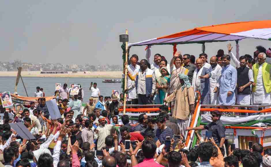 Priyanka Gandhi Vadra, who is Congress in-charge of eastern Uttar Pradesh is on a three-day 'Ganga Yatra' from Prayagraj to Varanasi by a steamer. PTI Priyanka Gandhi Vadra, who is Congress in-charge of eastern Uttar Pradesh is on a three-day 'Ganga Yatra' from Prayagraj to Varanasi by a steamer. PTI