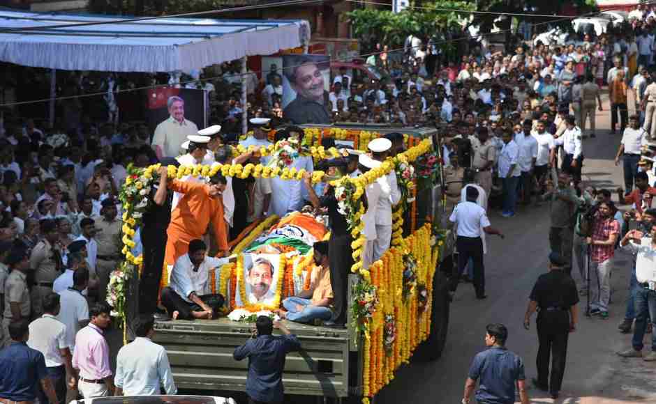 Mortal remains of Parrikar being taken to BJP office from his residence in Panaji. PTI Mortal remains of Parrikar being taken to BJP office from his residence in Panaji. PTI