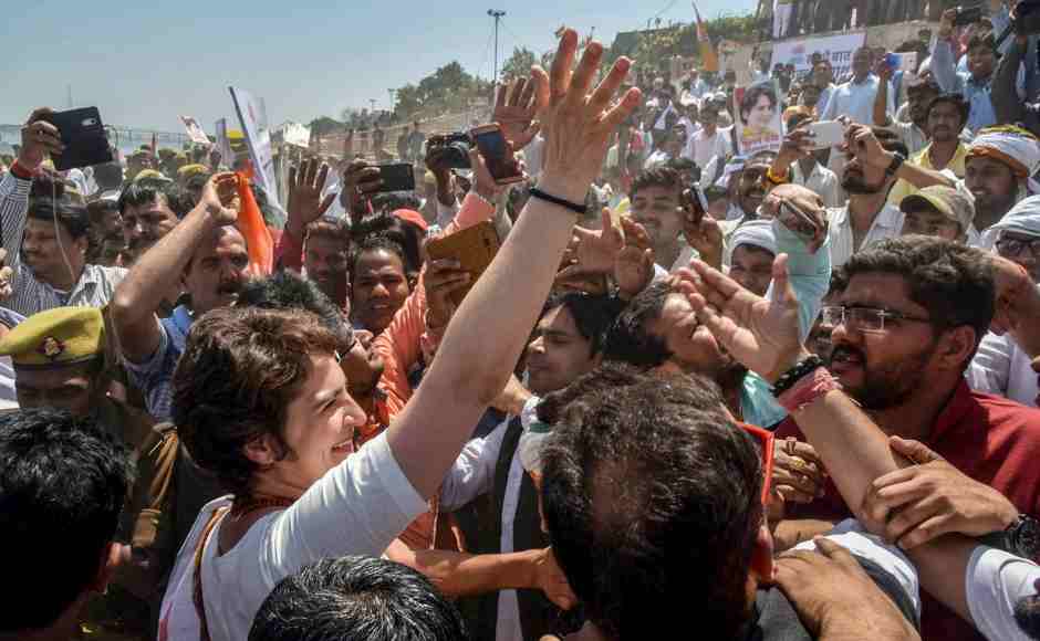 Priyanka Gandhi Vadra is greeted by her party supporters at Assi Ghat in Varanasi. PTI Priyanka Gandhi Vadra is greeted by her party supporters at Assi Ghat in Varanasi. PTI