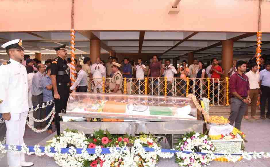 Hundreds of people came to pay their respects to the Parrikar, four-time Goa chief minister. Twitter@BJP4Goa Hundreds of people came to pay their respects to the Parrikar, four-time Goa chief minister. Twitter@BJP4Goa