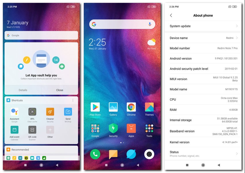 MIUI 10 based on Android 9 Pie on the Redmi Note 7 Pro. 