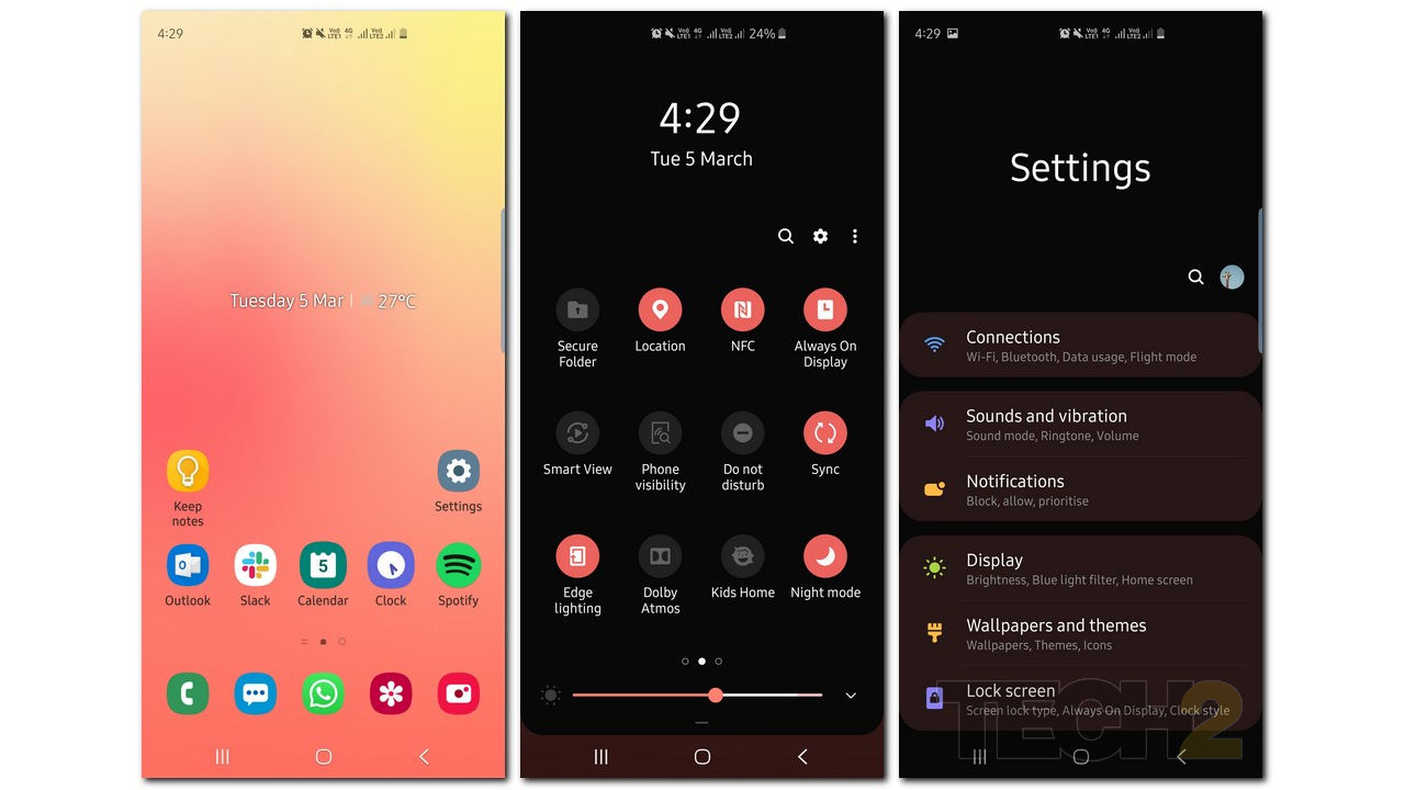 Samsung's own One UI themes with Night Mode on. Image: Tech2 