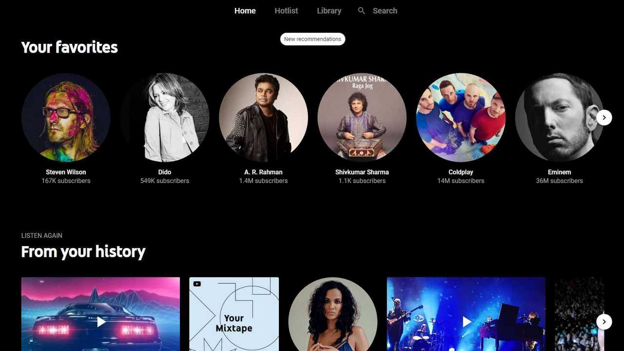 YouTube Music homepage on the web interface. Image: tech2