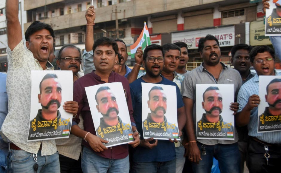 People in Hubli jubilate ahead of the release of IAF pilot Varthaman by Pakistan. PTI People in Hubli jubilate ahead of the release of IAF pilot Varthaman by Pakistan. PTI