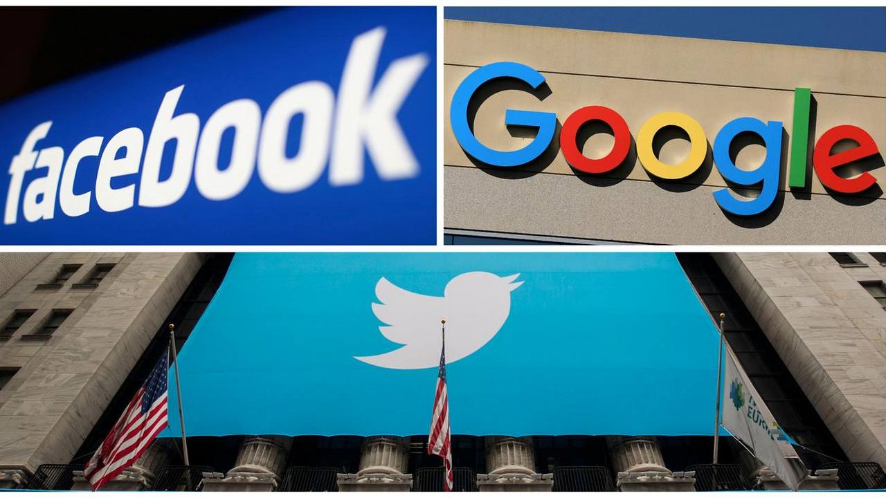 Facebook, Google and Twitter banners. Image: Reuters