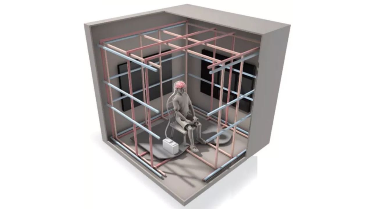 Schematic drawing of the human magnetoreception test chamber at Caltech. Image: Modified from 'Center of attraction' by C Bickel (Hand, 2016).