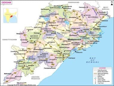 A map demarcating Odisha’s districts. Wikimedia Commons.