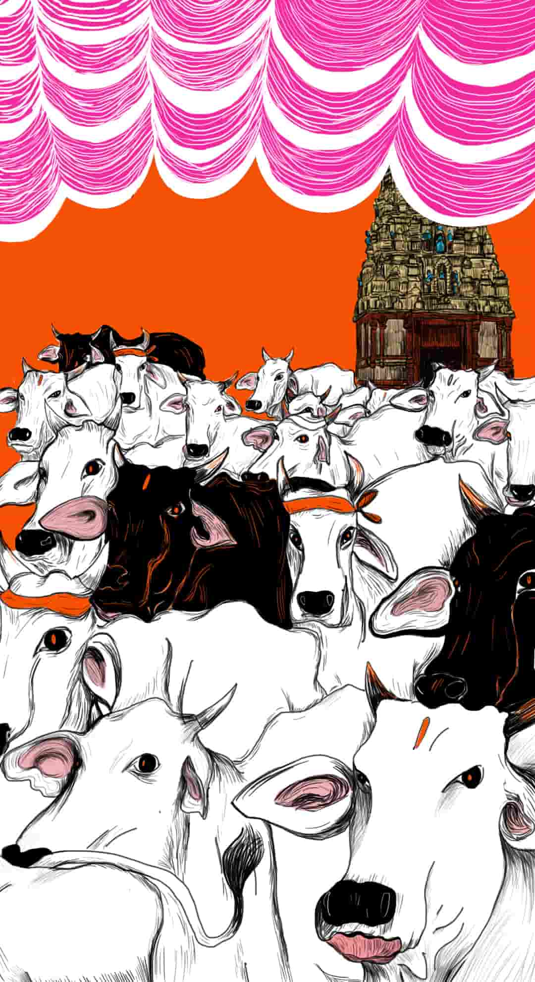 A first of its kind post-Independence, a National Cow Weekly was organised by the RSS in Udupi under the leadership of Kiriyaswamy of Kikkanur Mutt and Vishva Teertha of Pejavar Mutt in October-November 1952. Illustration: Shrujana Niranjani Shridhar