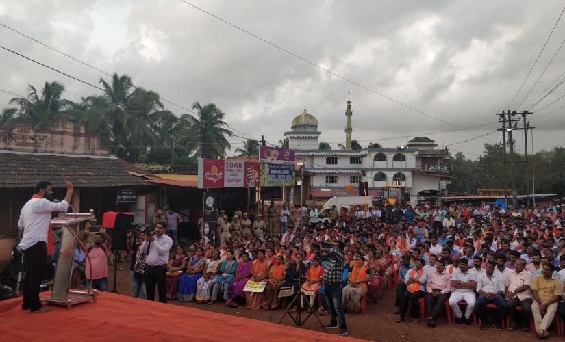 Sharan Pumpwell demanded elaborate measures from the state government ranging from ‘shut down illegal butcher shops’ to ‘check source of beef in butcher shops’ to ‘install check posts across the district for keeping a check on cattle transport’ but the poster boys demands didn’t attract as much applause. Image/Greeshma Kuthar