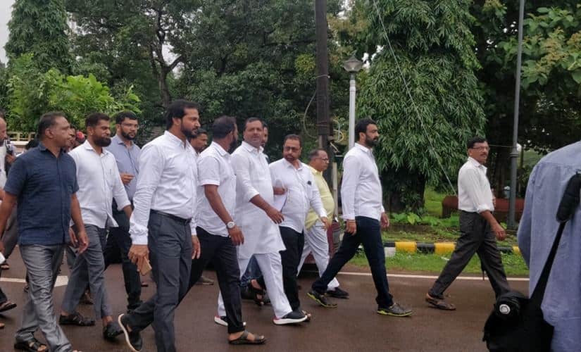 U T Khader with his party workers at the Circuit House in Mangaluru, Greeshma Kuthar