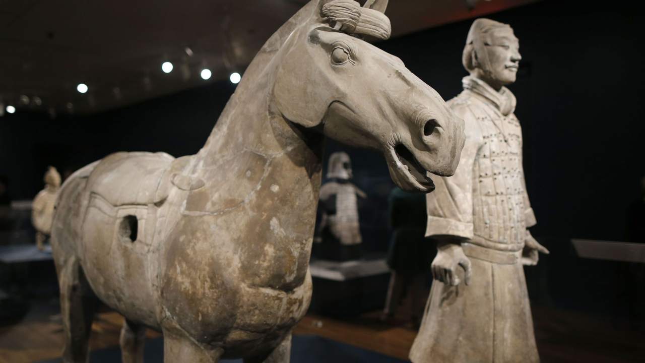 A Terracota warrior and his horse up close. Image: Reuters