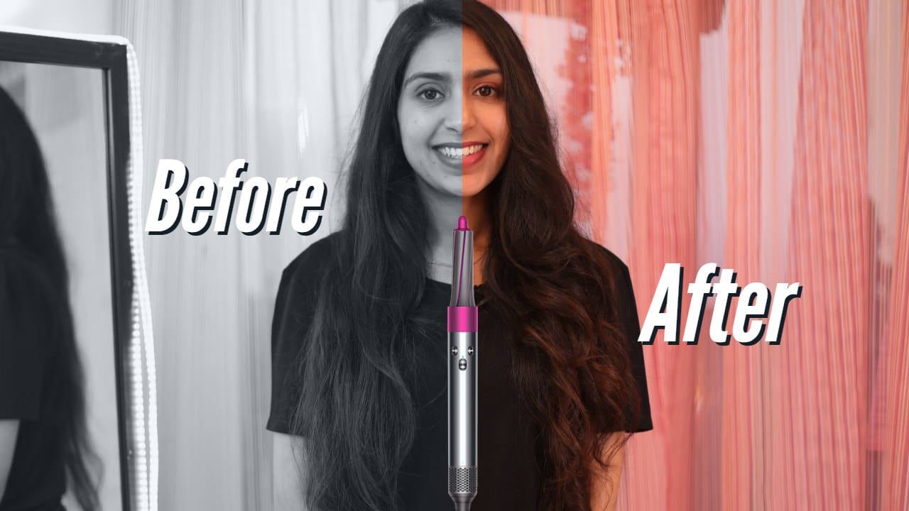 A before and after picture of styling my hair with the 30mm curling barrel. Image: tech2