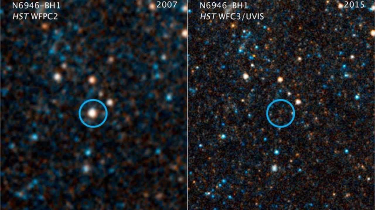 This image shows visible/near-infrared images taken by NASA's Hubble telescope showing a massive star ~25 times the Sun's mass, that has winked out of existence – leaving no supernova or other explanation behind. Image: NASA/ESA/C. Kochanek This image shows visible/near-infrared images taken by NASA's Hubble telescope showing a massive star ~25 times the Sun's mass, that has winked out of existence – leaving no supernova or other explanation behind. Image: NASA/ESA/C. Kochanek