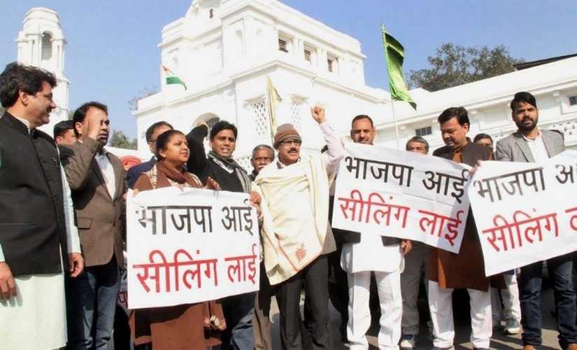 Delhi traders protesting against the BJP for initiating sealing drives. Pallavi Rebbapragada
