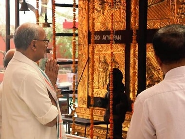 Digvijaya Singh offers prayers on the campaign trail. Firstpost/Bishan Kumar