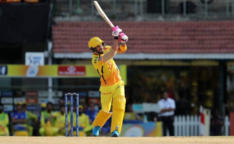 Faf Du Plessis of Chennai Super Kings hits a six during match 18 of the Vivo Indian Premier League Season 12, 2019 between the Chennai Superkings and the Kings XI Punjab held at the M. A. Chidambaram Stadium in Chennai, Tamil Nadu on the 6th April 2019 Photo by: Prashant Bhoot /SPORTZPICS for BCCI