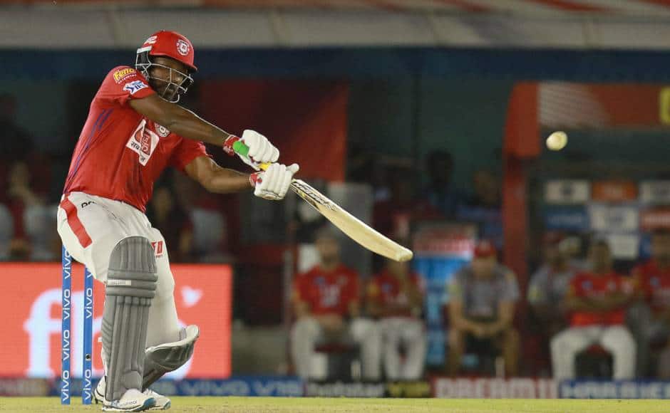 Chris Gayle of KXIP plays a shot during match 28 of the Vivo Indian Premier League Season 12, 2019 between the Kings XI Punjab and the Royal Challengers Bangalore held at the IS Bindra Stadium, Mohali on the 13th April 2019 Photo by: Rahul Gulati /SPORTZPICS for BCCI