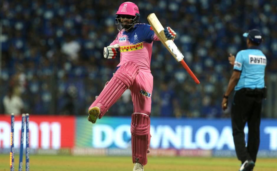 Shreyas Gopal of Rajasthan Royals celebrates after winning the match 27 of the Vivo Indian Premier League Season 12, 2019 between the Mumbai Indians and the Rajasthan Royals held at the Wankhede Stadium in Mumbai on the 13th April 2019 Photo by: Vipin Pawar /SPORTZPICS for BCCI