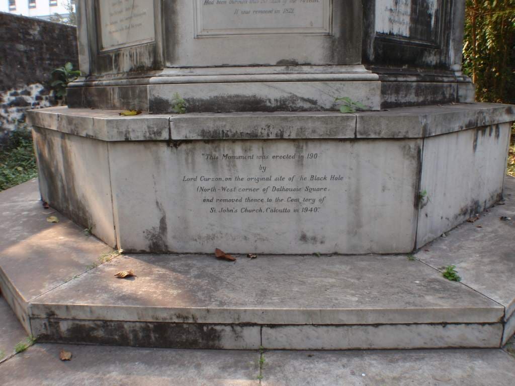 Inscription on Black Hole of Calcutta memorial St John's Church Calcutta. Image: Wikimedia Commons