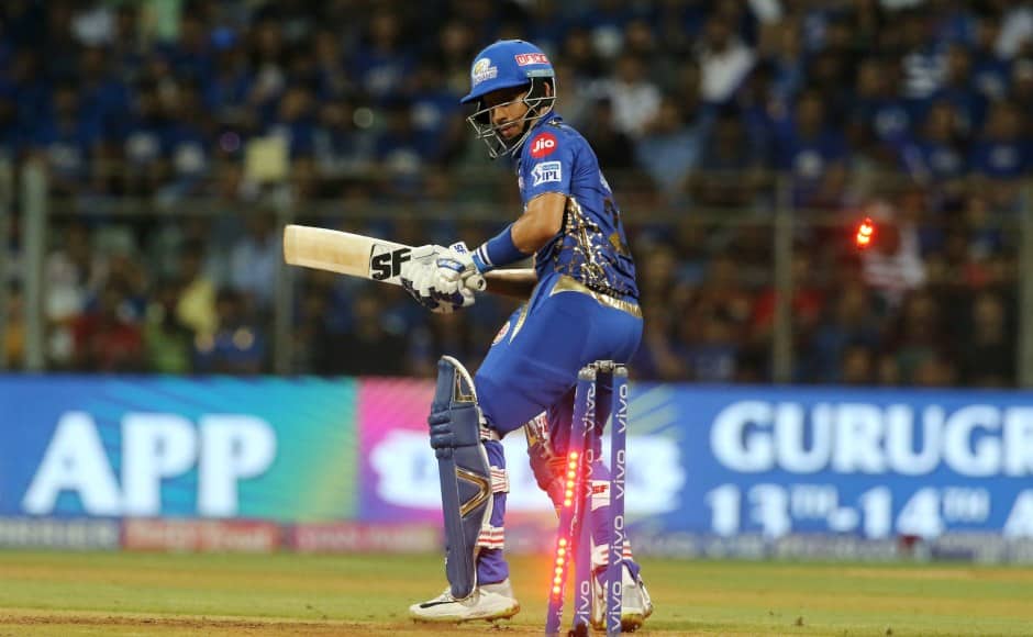 Siddhesh Lad of Mumbai Indians gets clean bowled during match 24 of the Vivo Indian Premier League Season 12, 2019 between the Mumbai Indians and the Kings XI Punjab held at the Wankhede Stadium in Mumbai on the 10th April 2019 Photo by: Vipin Pawar /SPORTZPICS for BCCI