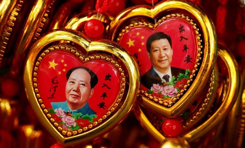 In establishing his control over the military, Xi Jinping has taken a leaf out of Mao Zedong’s book. Souvenirs of Mao and Xi can be seen in a shop near the Forbidden City in Beijing. Reuters
