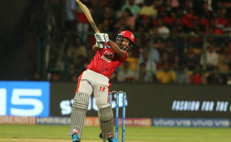 Nicholas Pooran of Kings XI Punjab plays a shot during match 42 of the Vivo Indian Premier League Season 12, 2019 between the Royal Challengers Bangalore and the Kings XI Punjab held at the M Chinnaswamy Stadium in Bengaluru on the 24th April 2019 Photo by: Vipin Pawar /SPORTZPICS for BCCI