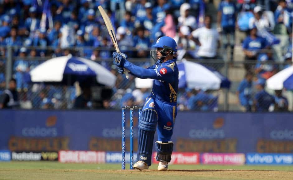 Quinton de Kock of Mumbai Indians plays a shot during match 27 of the Vivo Indian Premier League Season 12, 2019 between the Mumbai Indians and the Rajasthan Royals held at the Wankhede Stadium in Mumbai on the 13th April 2019 Photo by: Vipin Pawar /SPORTZPICS for BCCI