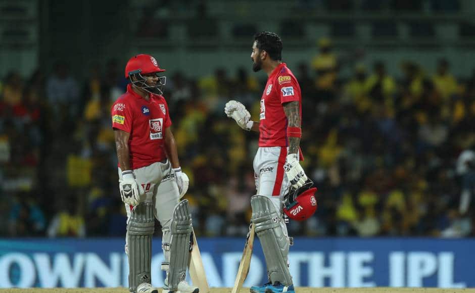 Sarfaraz Khan of Kings XI Punjab and KL Rahul of Kings XI Punjab during match 18 of the Vivo Indian Premier League Season 12, 2019 between the Chennai Superkings and the Kings XI Punjab held at the M. A. Chidambaram Stadium in Chennai, Tamil Nadu on the 6th April 2019 Photo by: Ron Gaunt /SPORTZPICS for BCCI