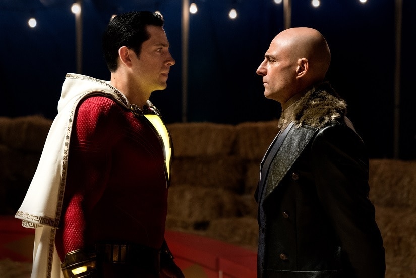 Zachary Levi and Mark Strong face off against each other in Shazam. Warner Bros
