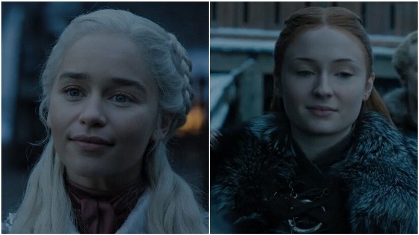 game of thrones s08e01 dany greets sansa game of thrones s08e01 dany greets sansa