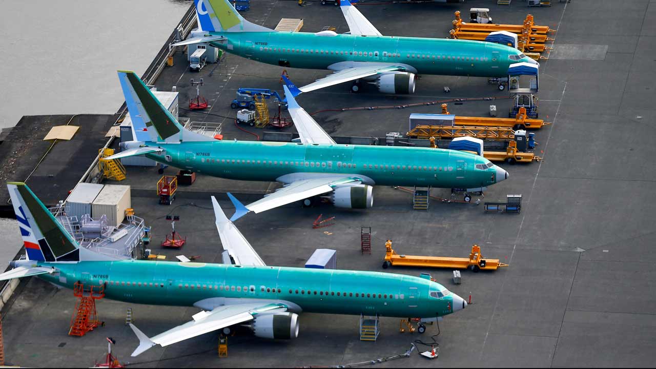 An aerial photo shows Boeing 737 MAX airplanes parked at the Boeing Factory in Renton, Washington, US. Image: Reuters.