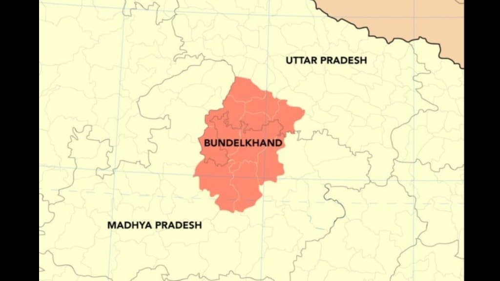 Bundelkhand is divided between the two states of Uttar Pradesh and Madhya Pradesh. Map by Planemad/Wikimedia Commons.