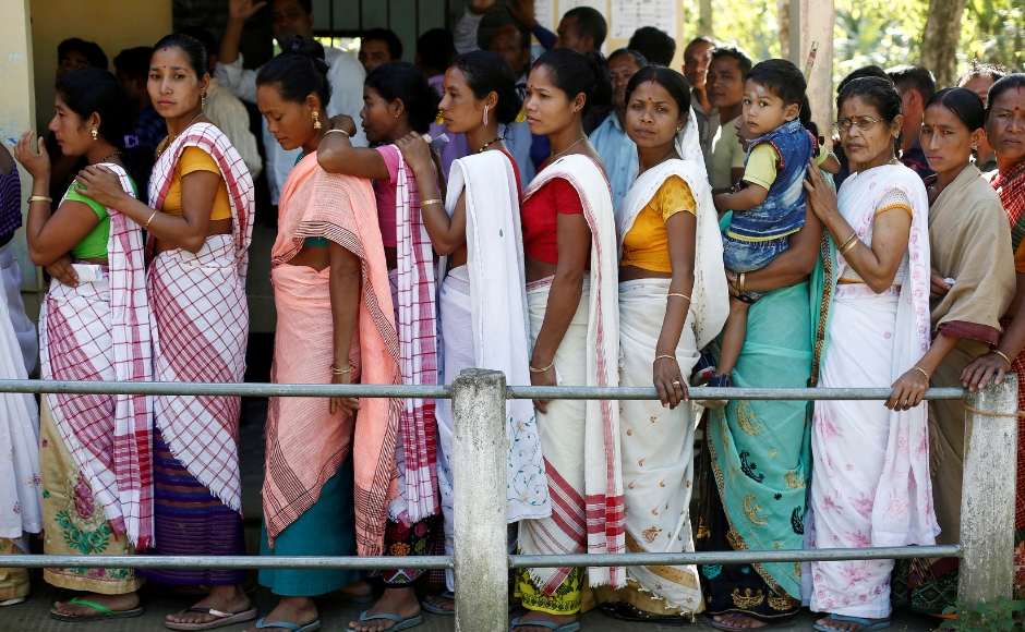 At least 68 percent of the voters exercised their franchise in five constituencies in Assam. Most of the 225 model polling stations were decorated with balloons and flowers, while the first voter was offered the traditional Assamese '<em>gamocha</em>'. Reuters At least 68 percent of the voters exercised their franchise in five constituencies in Assam. Most of the 225 model polling stations were decorated with balloons and flowers, while the first voter was offered the traditional Assamese '<em>gamocha</em>'. Reuters