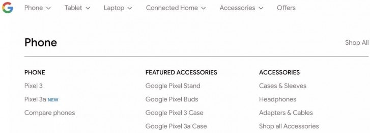 Pixel 3a spotted on Google's online store. Image: GSMArena