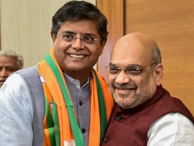 File image of Baijayant Panda and Amit Shah. PTI
