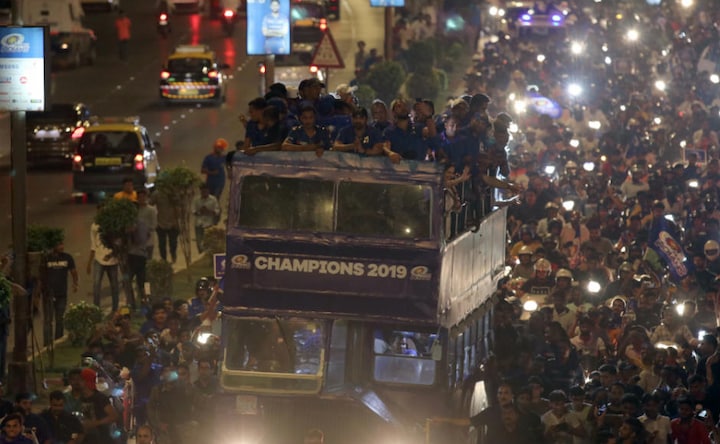 Mumbai Indians celebrate victory over Chennai Super Kings in IPL 2019 final with open bus parade in Maximum City