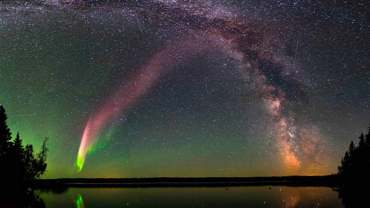 STEVE (Strong Thermal Emission Velocity Enhancement) and the Milky Way at Childs Lake, Manitoba, Canada. The picture is a composite of 11 images stitched together. Image Courtesy Krista Trinder Read more: https://www.nasa.gov/feature/goddard/2018/mystery-of-purple-lights-in-sky-solved-with-help-from-citizen-scientists NASA image use policy. NASA Goddard Space Flight Center enables NASAs mission through four scientific endeavors: Earth Science, Heliophysics, Solar System Exploration, and Astrophysics. Goddard plays a leading role in NASAs accomplishments by contributing compelling scientific knowledge to advance the Agencys mission. Follow us on Twitter Like us on Facebook Find us on Instagram