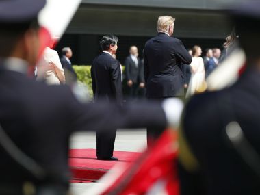 Donald Trump becomes first foreign leader to meet Japan's new Emperor Naruhito: Shinzo Abe hopes 'honour' will charm US president ahead of thorny trade talks Donald Trump becomes first foreign leader to meet Japan's new Emperor Naruhito: Shinzo Abe hopes 'honour' will charm US president ahead of thorny trade talks