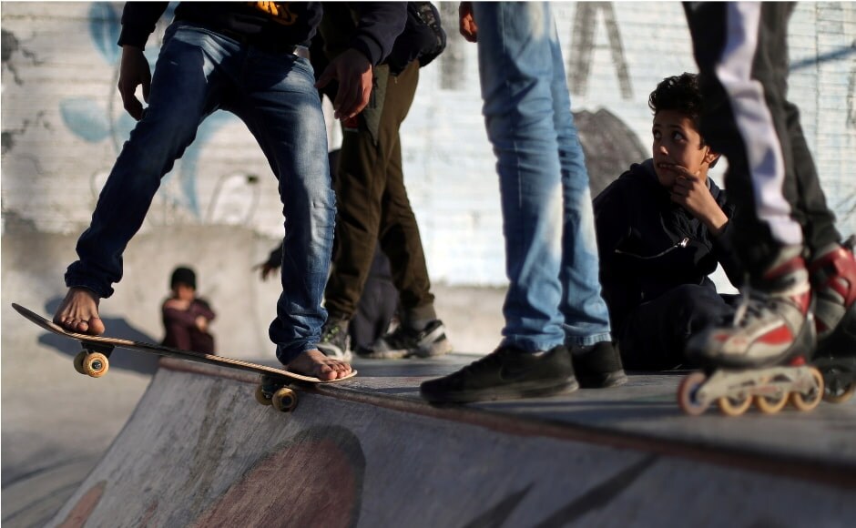 The team has a total of 20 members, is overseen by two coaches, and holds sessions every week where they practice and watch skating and rollerblading videos on the internet to refine their skill. Reuters/Mohammed Salem. The team has a total of 20 members, is overseen by two coaches, and holds sessions every week where they practice and watch skating and rollerblading videos on the internet to refine their skill. Reuters/Mohammed Salem.