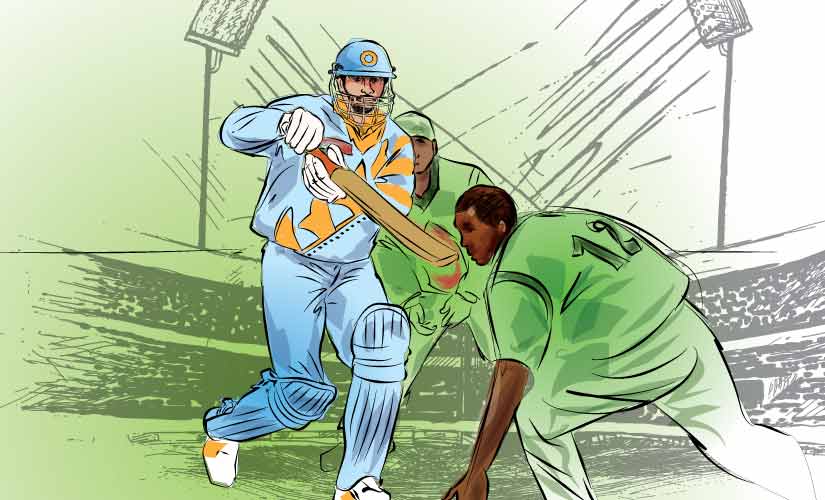 Sadagoppan Ramesh in action in the 1999 World Cup. Artwork by Rajan Gaikwad
