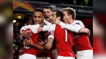 Europa League: Pierre-Emerick Aubameyang's late strike gives Arsenal the edge in semi-final tie against Valencia