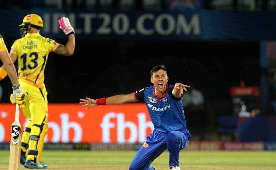 DC’s Trent Boult was among one of the four bowlers to take a wicket each. He picked up his team’s first wicket after dismissing Faf du Plessis in the 11th over, finishing with figures of 1/20. Sportzpics