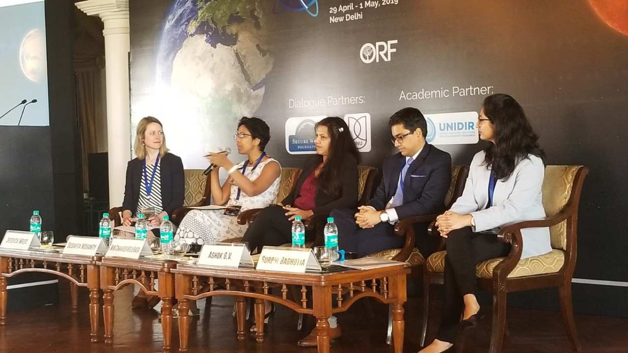 The panel of experts that spoke about Women in Space. Image: Ploughshares/Twitter