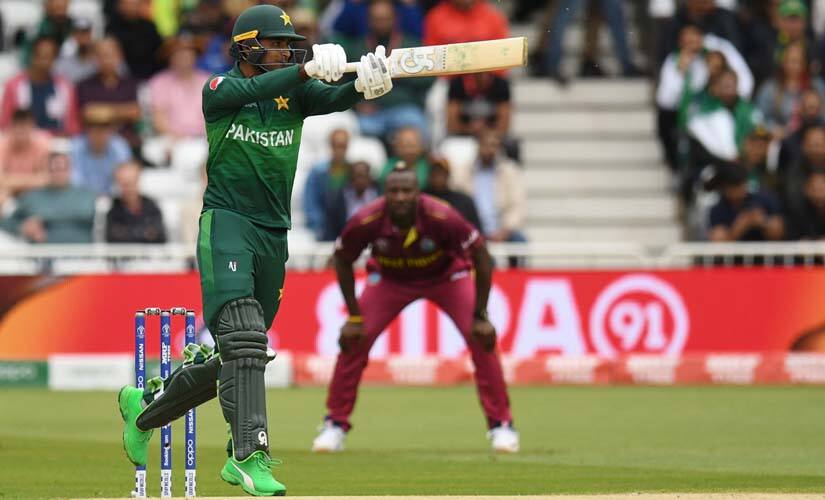 Pakistan's Fakhar Zaman plays a shot during the 2019 Cricket World Cup group stage match between West Indies and Pakistan at Trent Bridge. AFP